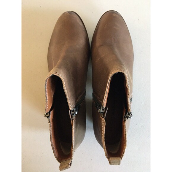 LUCKY BRAND Ankle Boots Brown Leather Basel Double Side Zip Booties Women Sz 9 - Picture 8 of 13